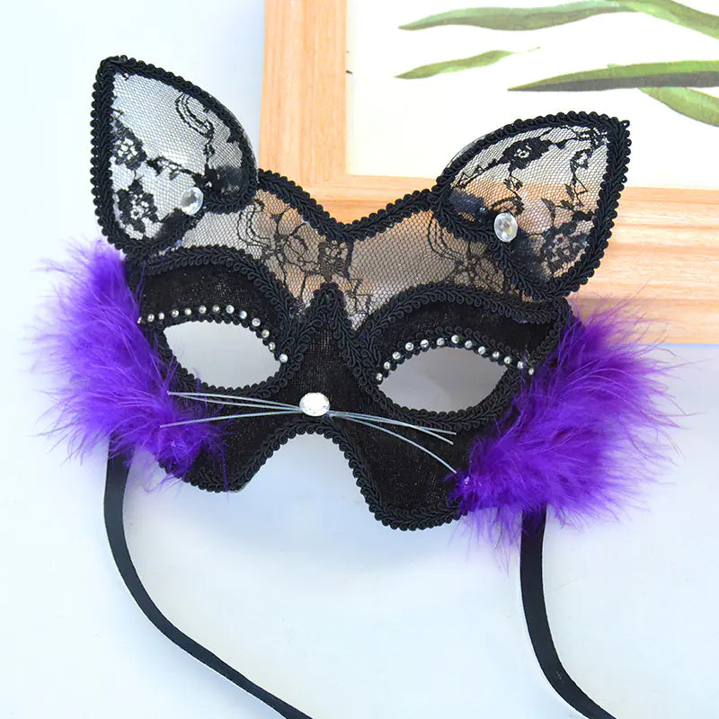 Lace Cat Face Masquerade Mask for Halloween Party