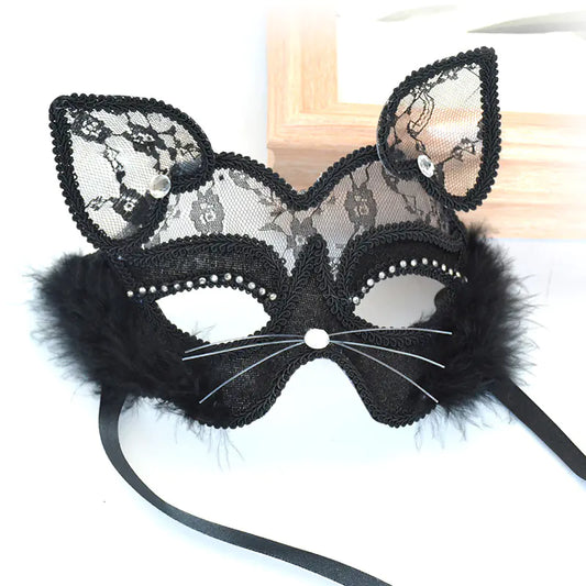 Lace Cat Face Masquerade Mask for Halloween Party