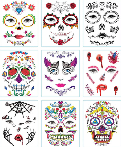 Waterproof Halloween Face Tattoo Stickers for Parties