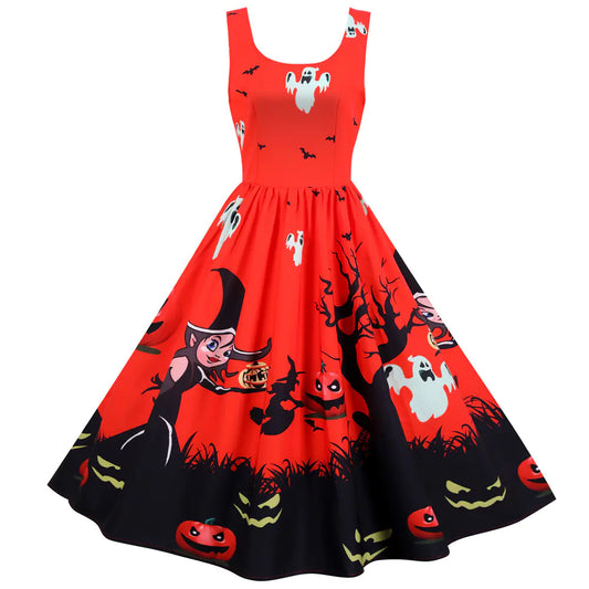 2020 Fashion Rock Style Halloween Print Maxi Dress