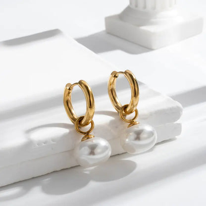 Elegant Minimalist Titanium Steel Pearl Earrings