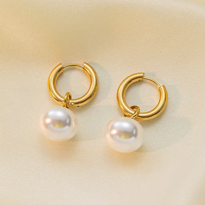 Elegant Minimalist Titanium Steel Pearl Earrings