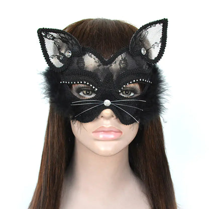 Lace Cat Face Masquerade Mask for Halloween Party