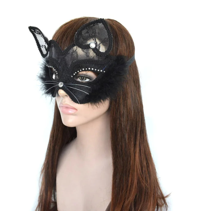 Lace Cat Face Masquerade Mask for Halloween Party