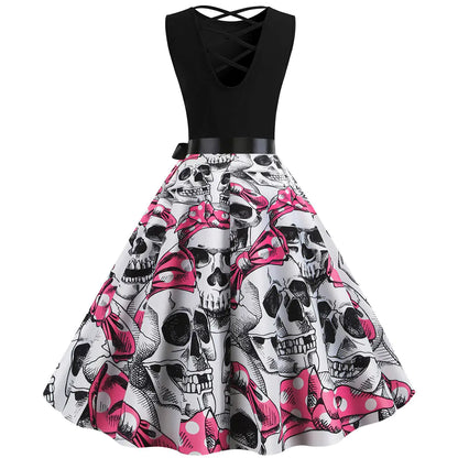 Sleeveless Printed Maxi Dress for Halloween & Christmas