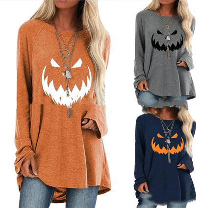 Women's Long Sleeve Halloween Theme Printed T-Shirt