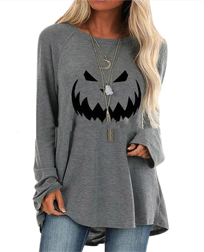 Women's Long Sleeve Halloween Theme Printed T-Shirt